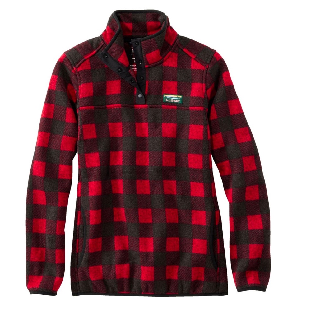 L.L. Bean Sweater Fleece Women’s Red Plaid Pullover